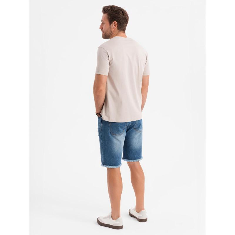 Pánske krátke džínsové šortky s roztrhanou nohavicou a dierami - modré V3 OM-SRDS-0157