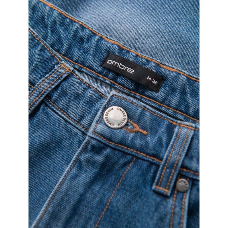 Pánske krátke džínsové šortky s roztrhanou nohavicou a dierami - modré V3 OM-SRDS-0157