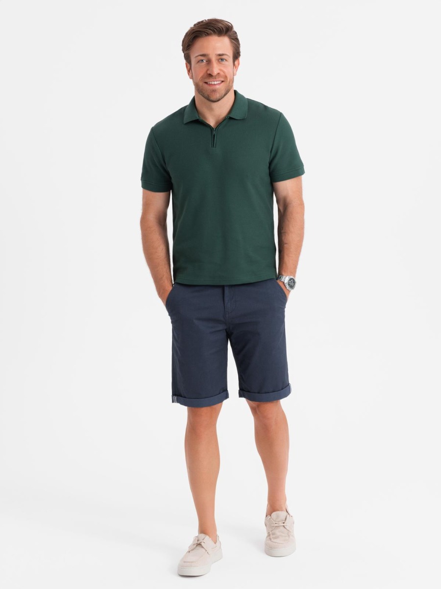 Klasszikus férfi chino rövidnadrág nyitott szárral - tengerészkék V10 OM-SRCS-0197 OM-SRCS-0197