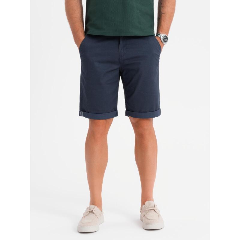 Klasické pánské chino kraťasy s ohrnutou nohavicí - tmavě modré V10 OM-SRCS-0197