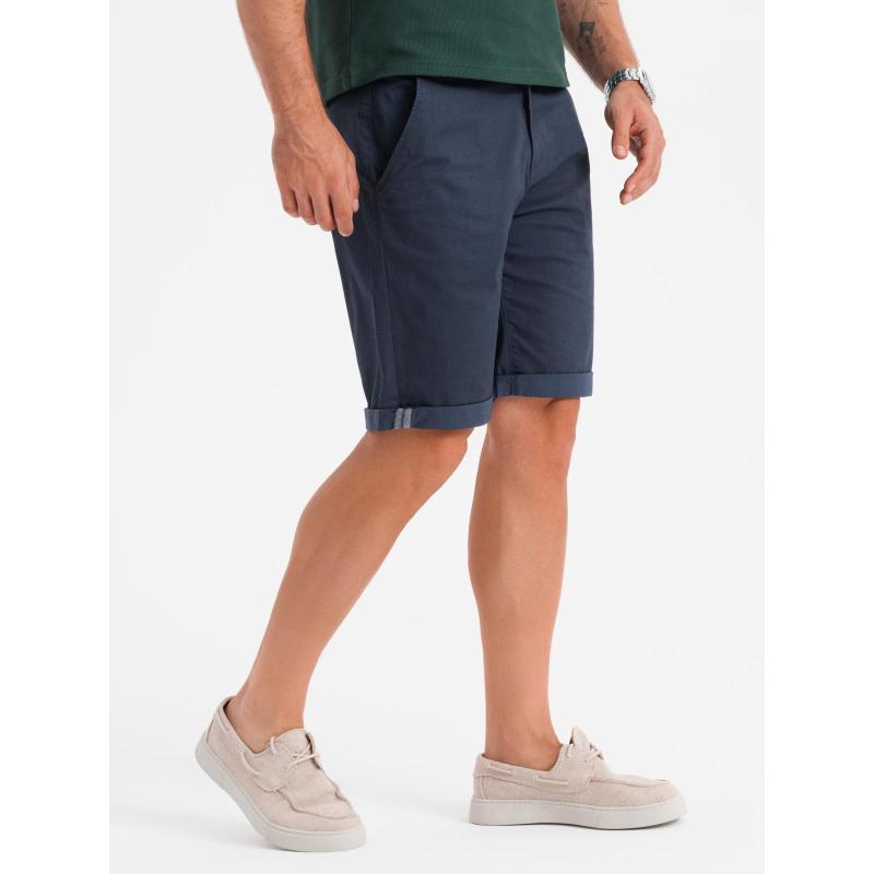 Klasické pánské chino kraťasy s ohrnutou nohavicí - tmavě modré V10 OM-SRCS-0197