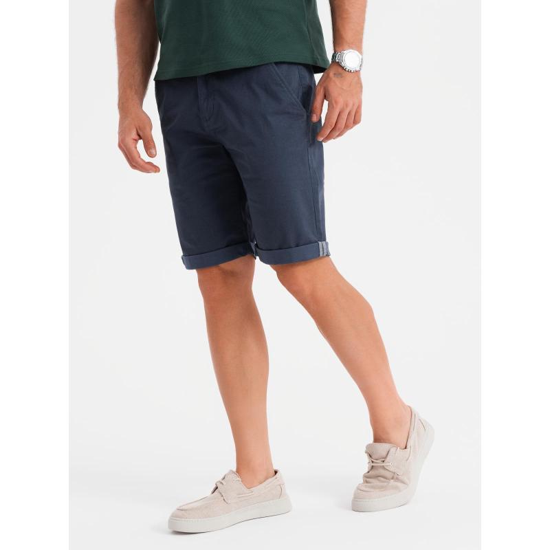 Klasické pánské chino kraťasy s ohrnutou nohavicí - tmavě modré V10 OM-SRCS-0197
