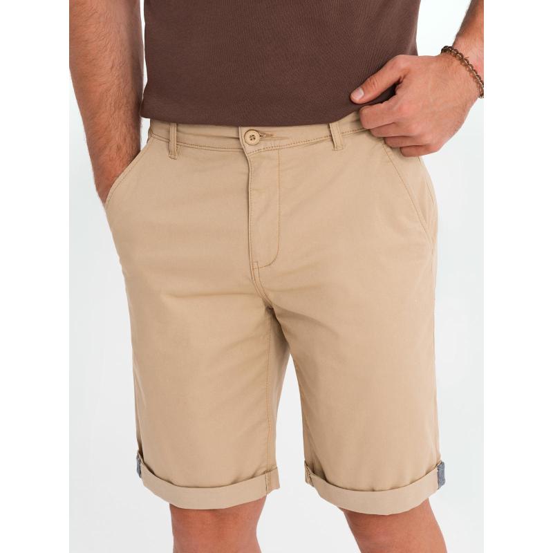 Klasické pánské chino šortky s ohrnutou nohavicí - béžové V11 OM-SRCS-0197