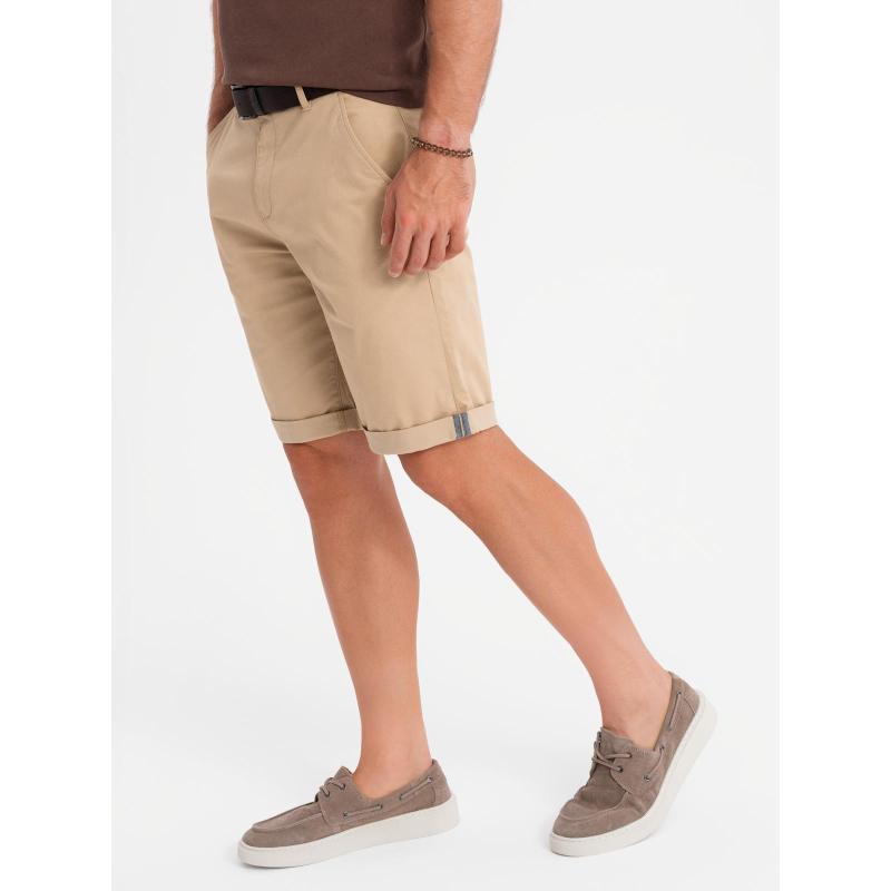 Klasické pánské chino šortky s ohrnutou nohavicí - béžové V11 OM-SRCS-0197