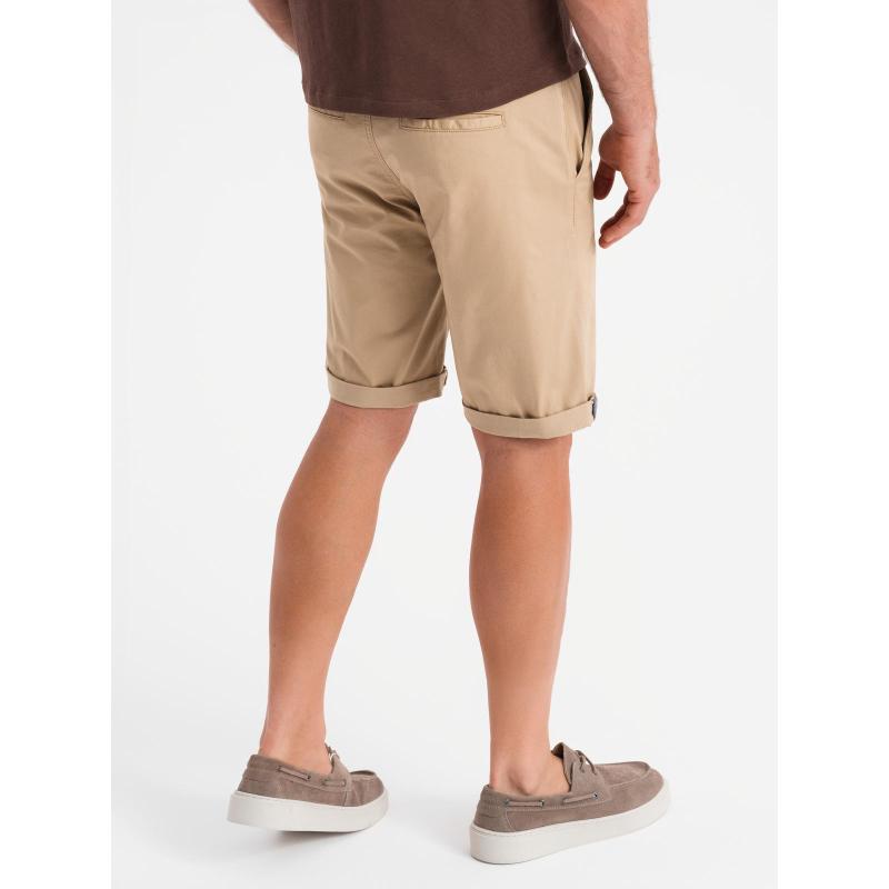 Klasické pánské chino šortky s ohrnutou nohavicí - béžové V11 OM-SRCS-0197