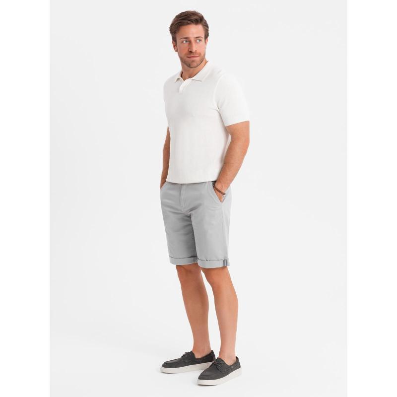 Klasické pánske chino šortky s preloženou nohavicou - sivé V12 OM-SRCS-0197
