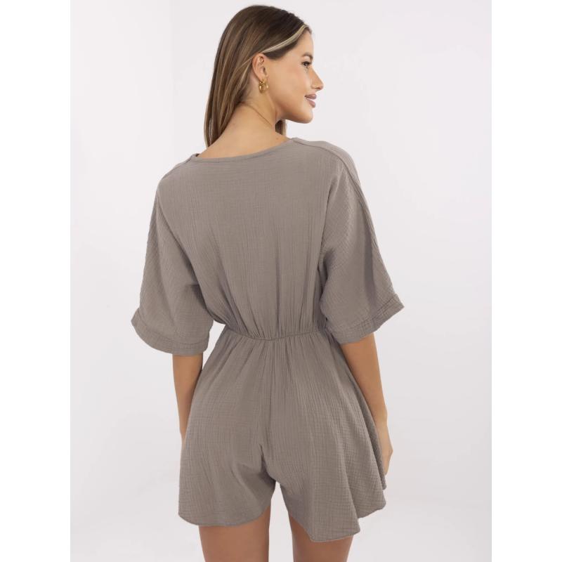 Mušelínové šaty s prekríženým výstrihom tmavo béžové