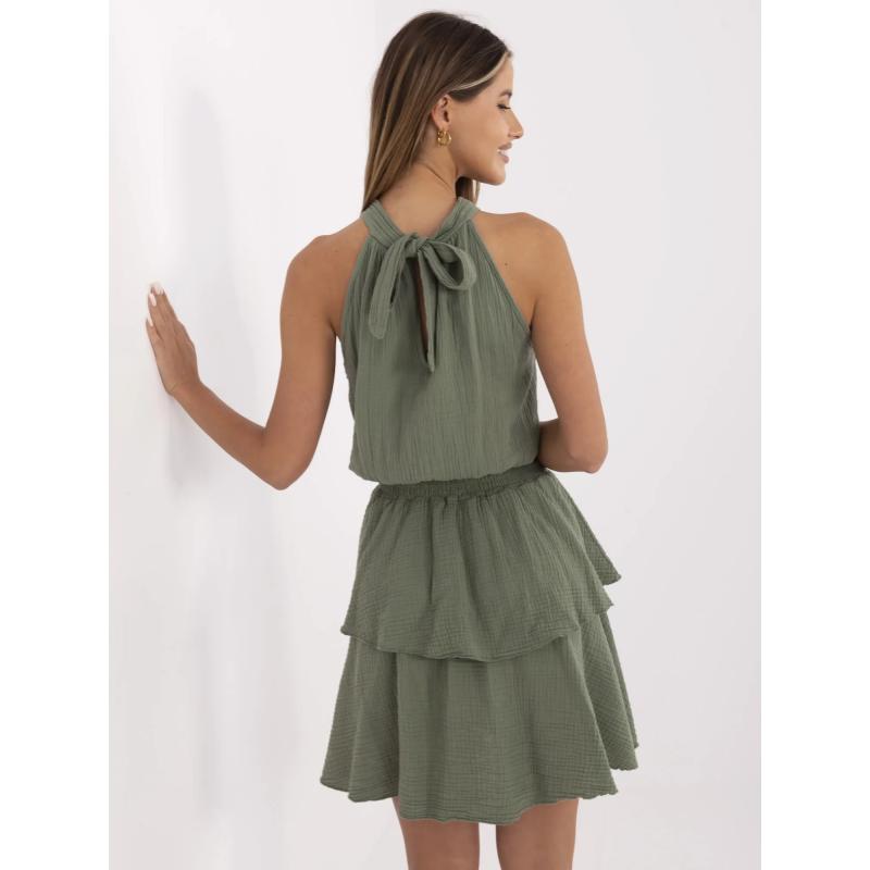 Mušelínové šaty s vázáním na zádech khaki