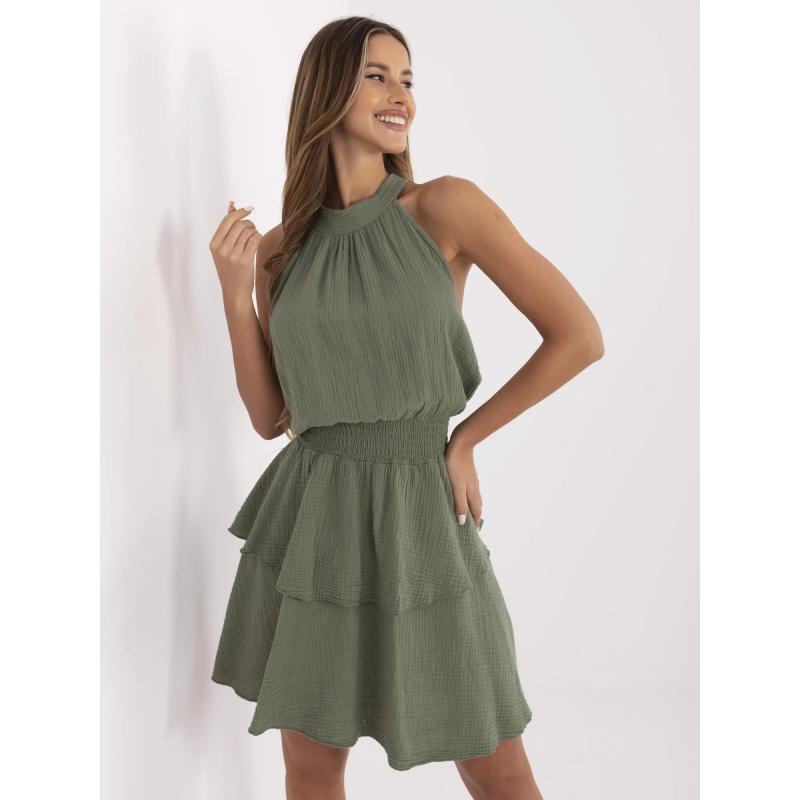 Mušelínové šaty s vázáním na zádech khaki