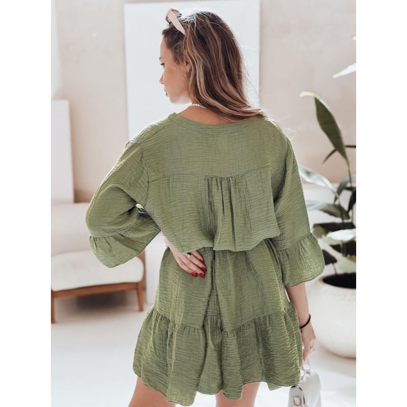 Letné šaty z mušelínu LYVONNE tmavo zelené