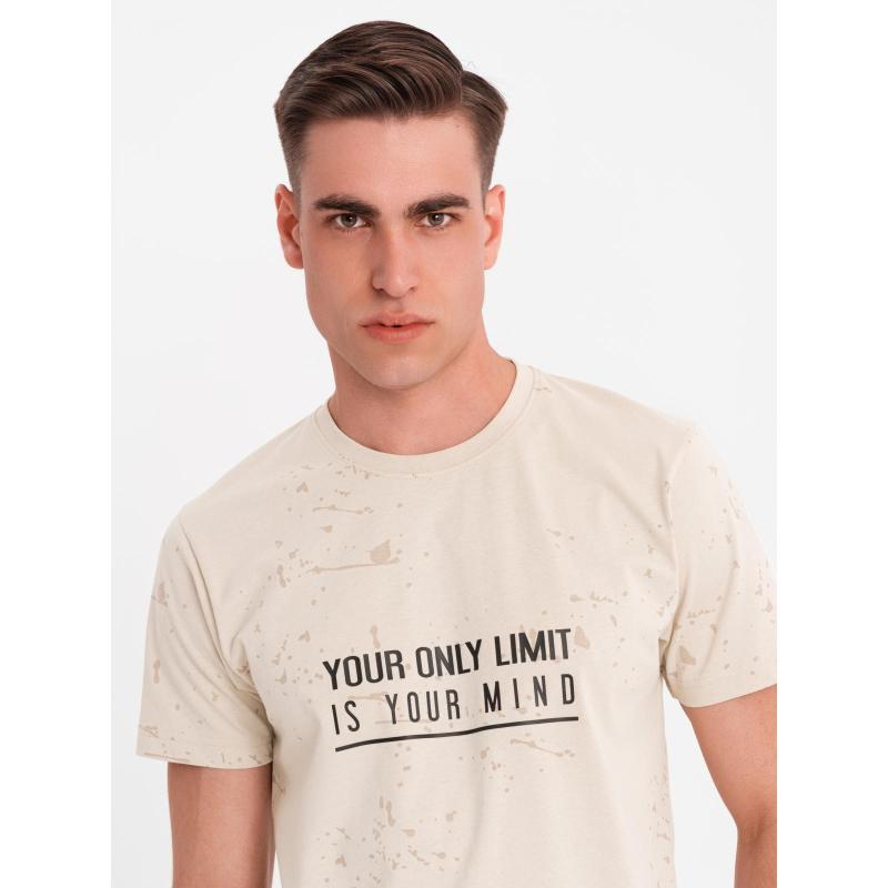 Férfi nyomtatott kerek nyakú póló - krém V2 OM-TSFP-0187 OM-TSFP-0187