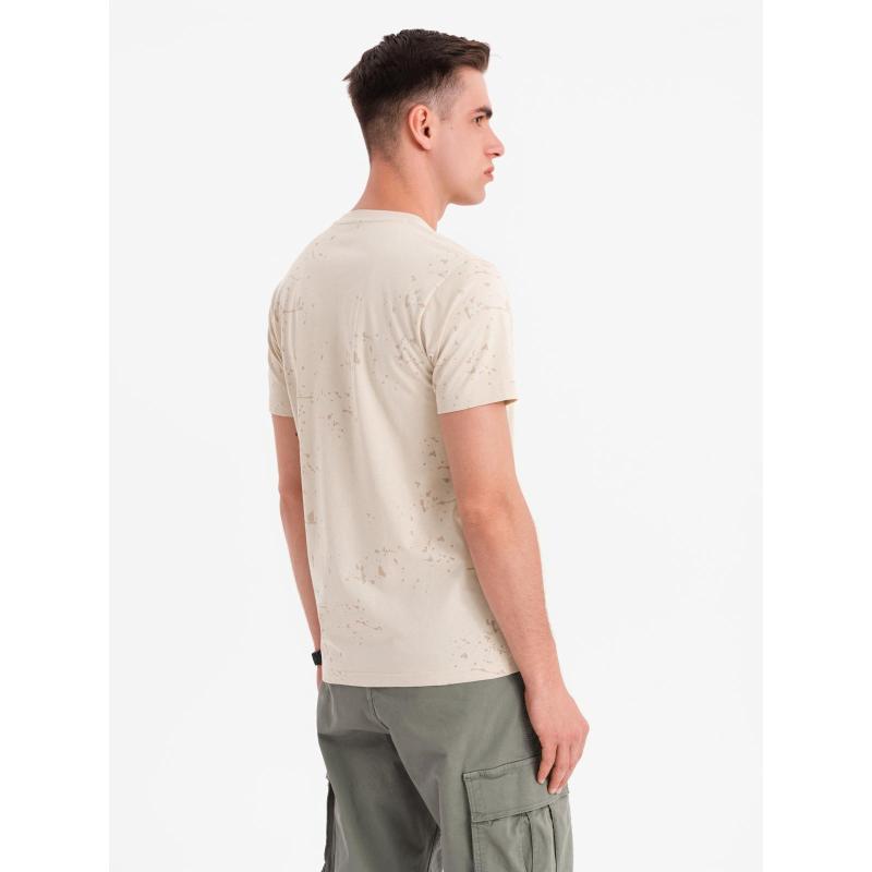 Férfi nyomtatott kerek nyakú póló - krém V2 OM-TSFP-0187 OM-TSFP-0187
