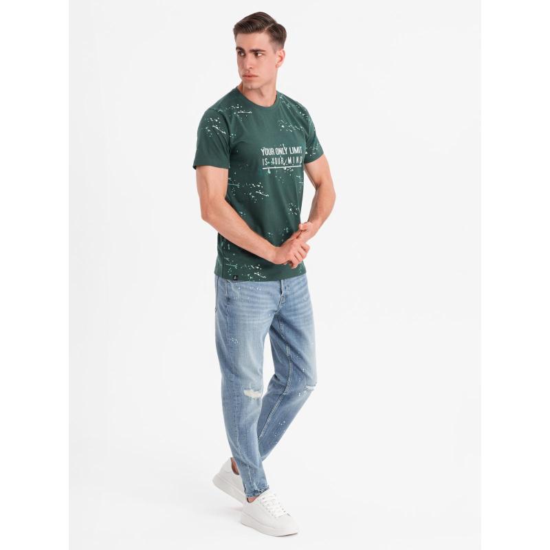 Pánské tričko s potiskem a kulatým výstřihem - zelené V3 OM-TSFP-0187