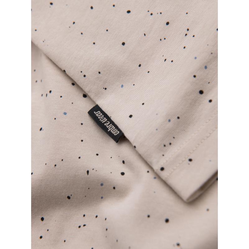 Pánske bavlnené tričko s potlačou a okrúhlym výstrihom - béžové V2 OM-TSFP-0186