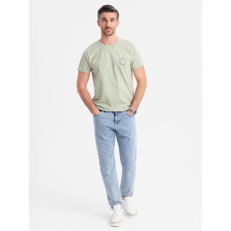 Pánské bavlněné tričko s potiskem a kulatým výstřihem - mátové V3 OM-TSFP-0186