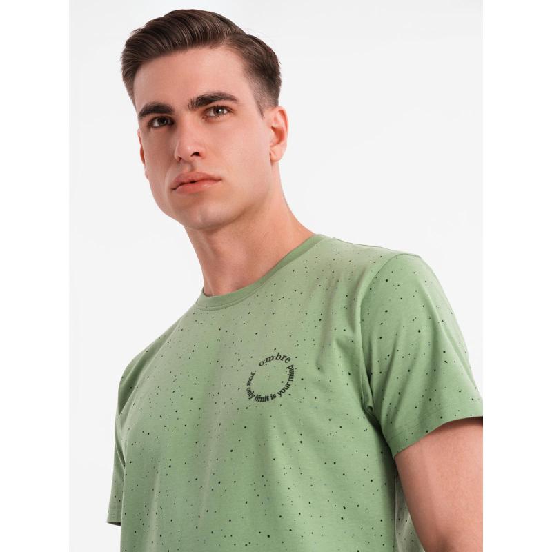 Pánské bavlněné tričko s potiskem a kulatým výstřihem - zelené V4 OM-TSFP-0186