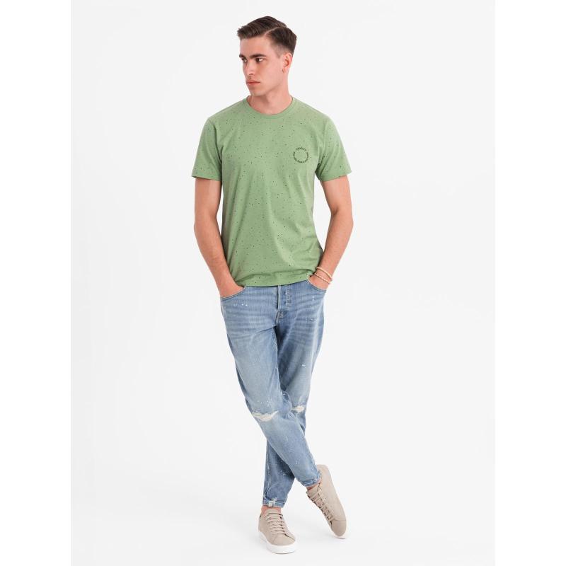 Pánské bavlněné tričko s potiskem a kulatým výstřihem - zelené V4 OM-TSFP-0186