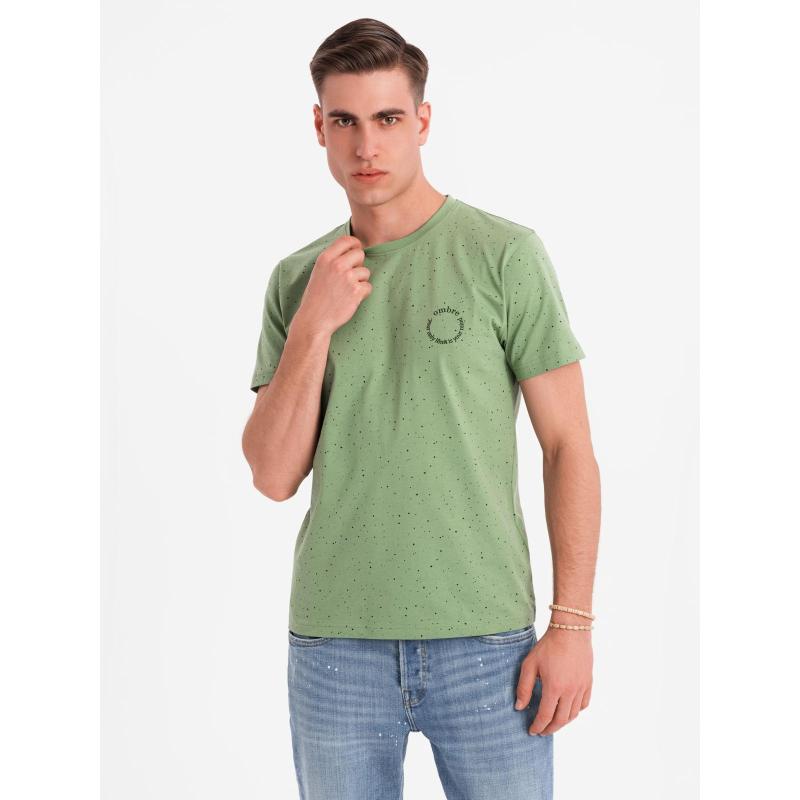 Pánské bavlněné tričko s potiskem a kulatým výstřihem - zelené V4 OM-TSFP-0186