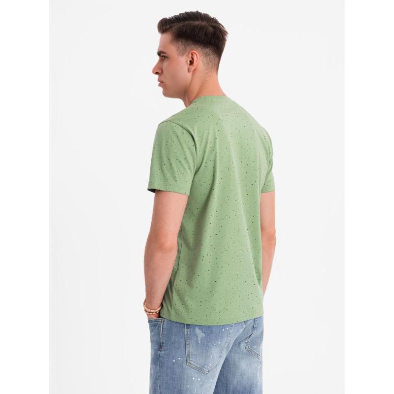 Pánské bavlněné tričko s potiskem a kulatým výstřihem - zelené V4 OM-TSFP-0186