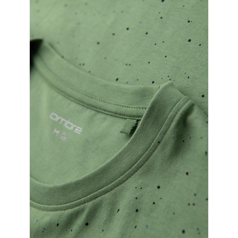 Pánské bavlněné tričko s potiskem a kulatým výstřihem - zelené V4 OM-TSFP-0186