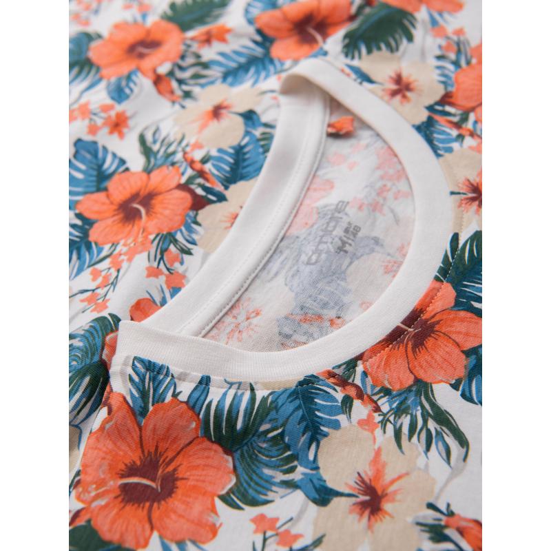 Pánské bavlněné tričko s květinovým celoplošným potiskem - bílé V1 OM-TSFP-0249