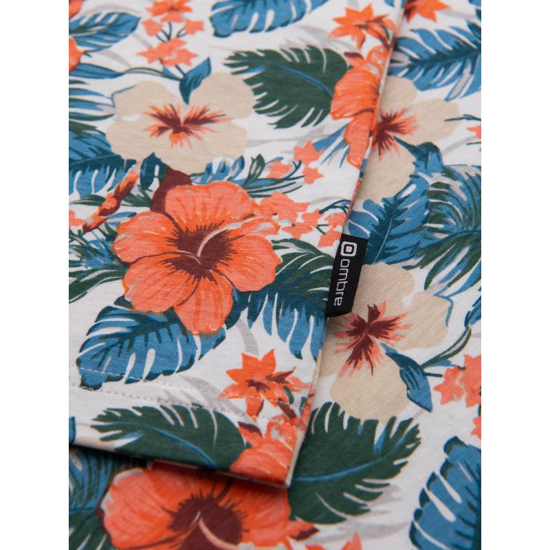 Pánské bavlněné tričko s květinovým celoplošným potiskem - bílé V1 OM-TSFP-0249