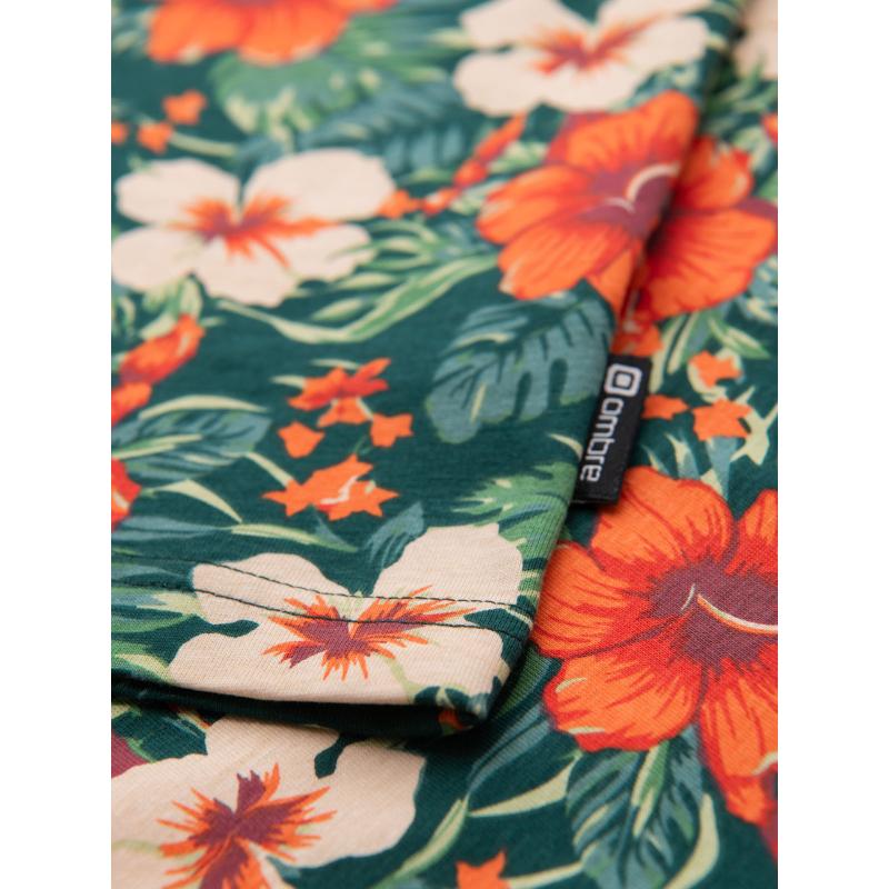 Pánske bavlnené tričko s celoplošnou kvetinovou potlačou - čierne V2 OM-TSFP-0249