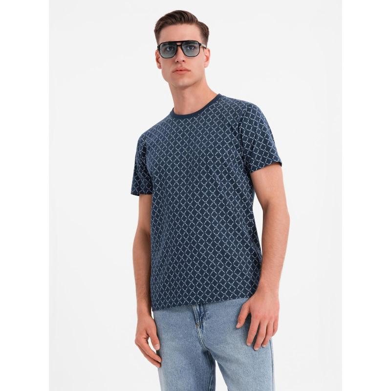 Férfi kötött póló all-over mintával - sötétkék V1 OM-TSFP-0250 OM-TSFP-0250