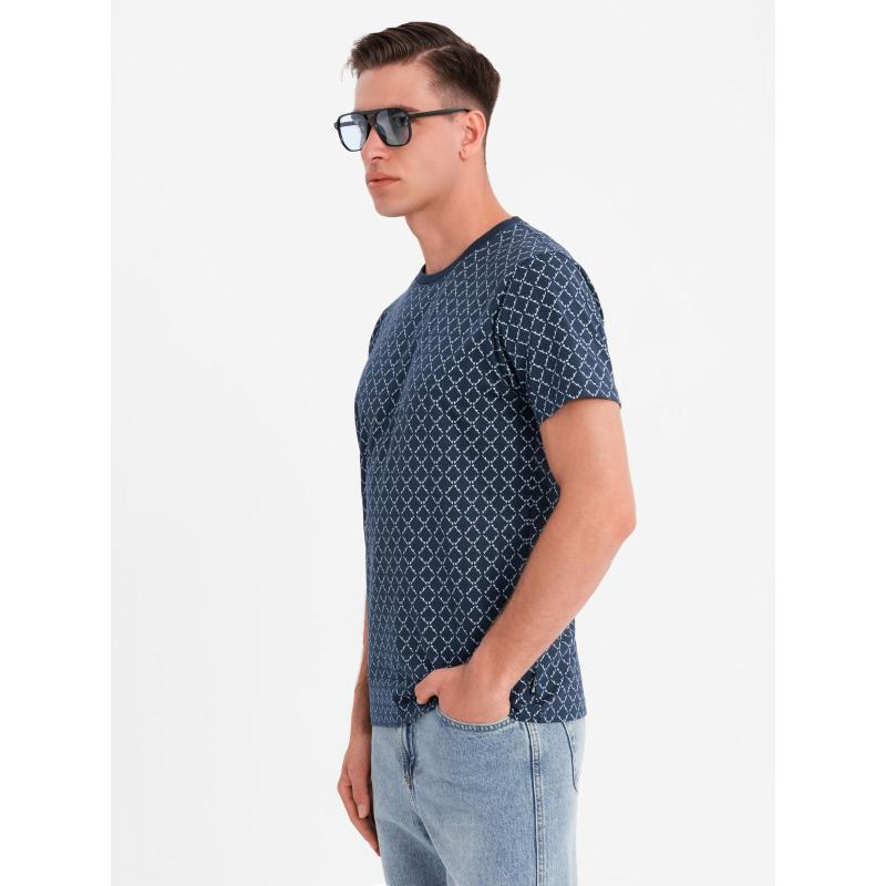 Férfi kötött póló all-over mintával - sötétkék V1 OM-TSFP-0250 OM-TSFP-0250