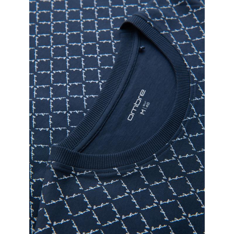 Férfi kötött póló all-over mintával - sötétkék V1 OM-TSFP-0250 OM-TSFP-0250
