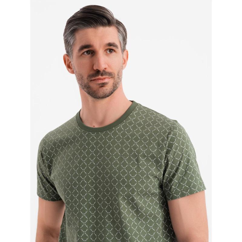 Férfi kötött póló all-over mintával - olajzöld V2 OM-TSFP-0250 OM-TSFP-0250