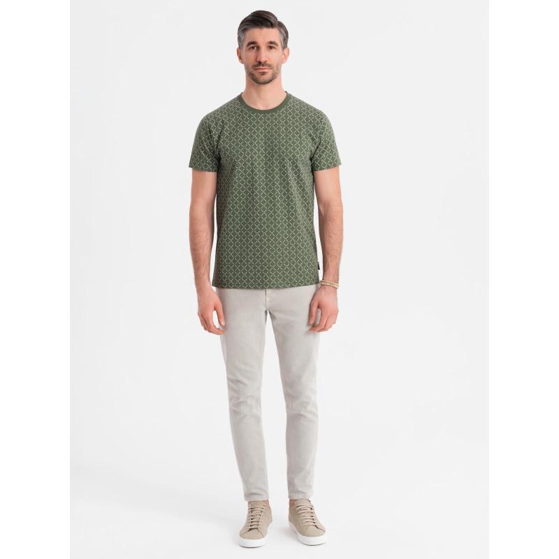 Férfi kötött póló all-over mintával - olajzöld V2 OM-TSFP-0250 OM-TSFP-0250