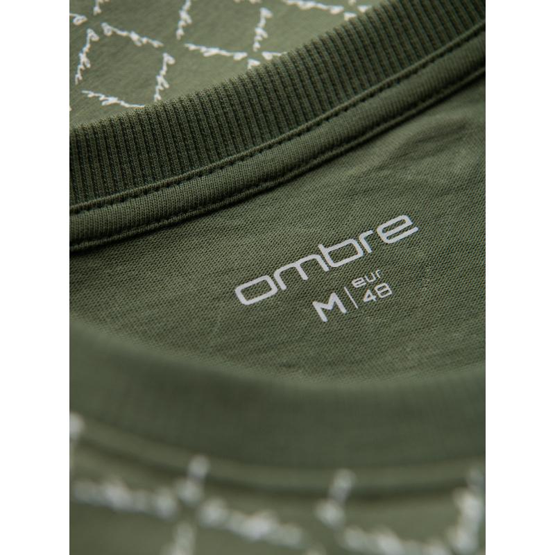 Férfi kötött póló all-over mintával - olajzöld V2 OM-TSFP-0250 OM-TSFP-0250