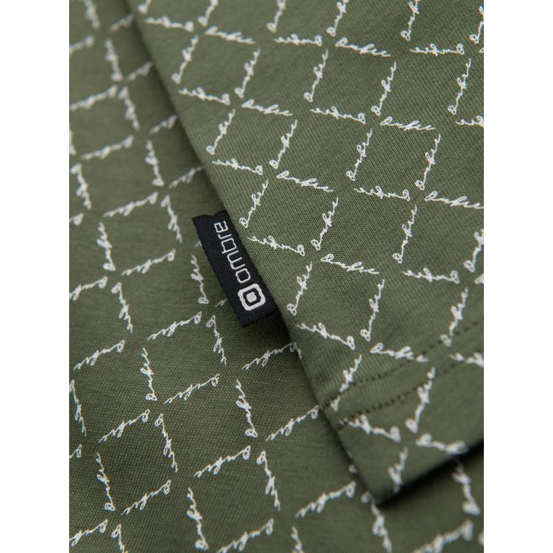 Férfi kötött póló all-over mintával - olajzöld V2 OM-TSFP-0250 OM-TSFP-0250