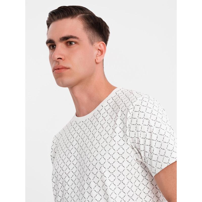 Pánská pletená košile s celoplošným potiskem - bílá V3 OM-TSFP-0250