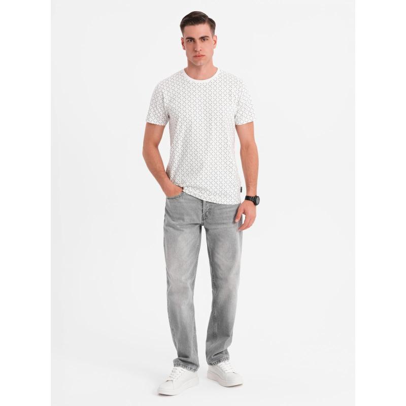 Pánská pletená košile s celoplošným potiskem - bílá V3 OM-TSFP-0250