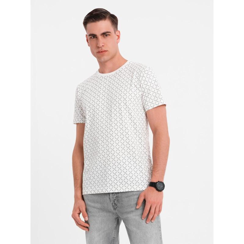 Pánská pletená košile s celoplošným potiskem - bílá V3 OM-TSFP-0250