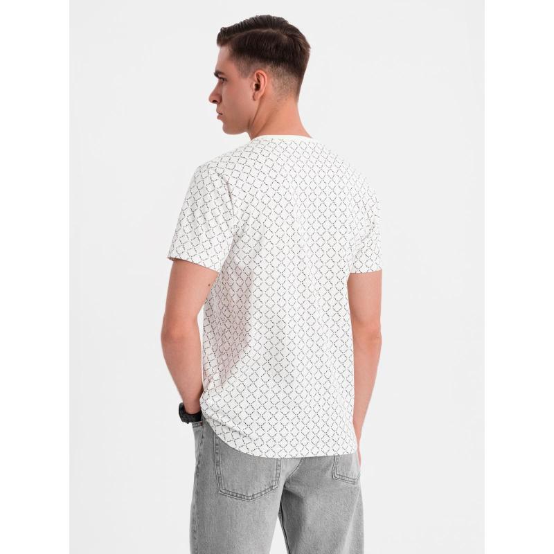 Pánská pletená košile s celoplošným potiskem - bílá V3 OM-TSFP-0250