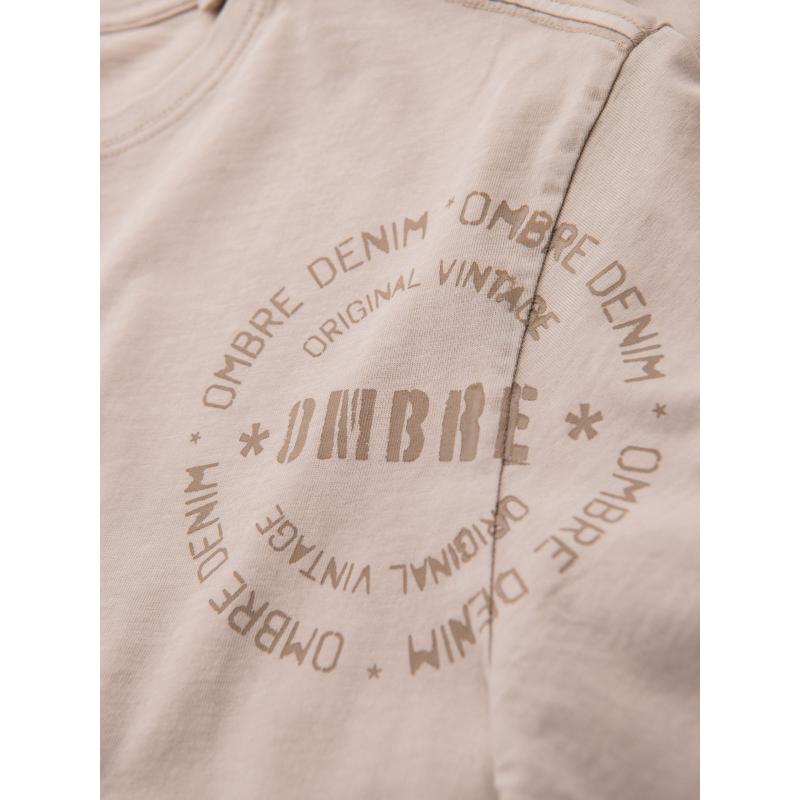 Pánske bavlnené tričko s potlačou vo vojenskom štýle - béžové V1 OM-TSWT-0202