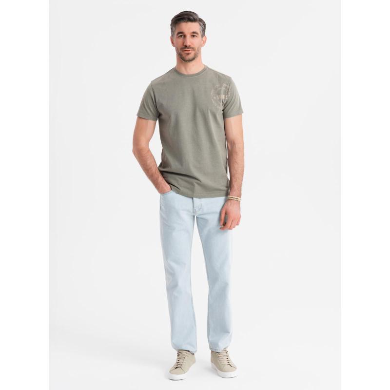 Férfi pamut póló katonai stílusú nyomtatással - világos olajzöld V2 OM-TSWT-0202 OM-TSWT-0202