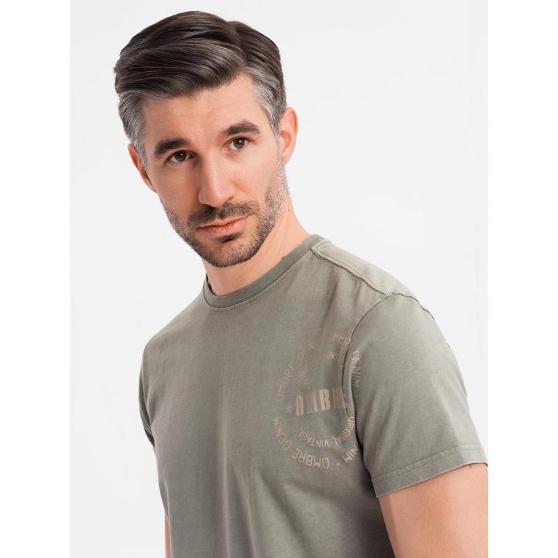 Férfi pamut póló katonai stílusú nyomtatással - világos olajzöld V2 OM-TSWT-0202 OM-TSWT-0202