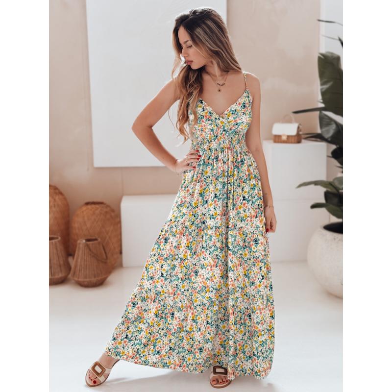 FLORALUSH maxiruha zöld és sárga virágokkal