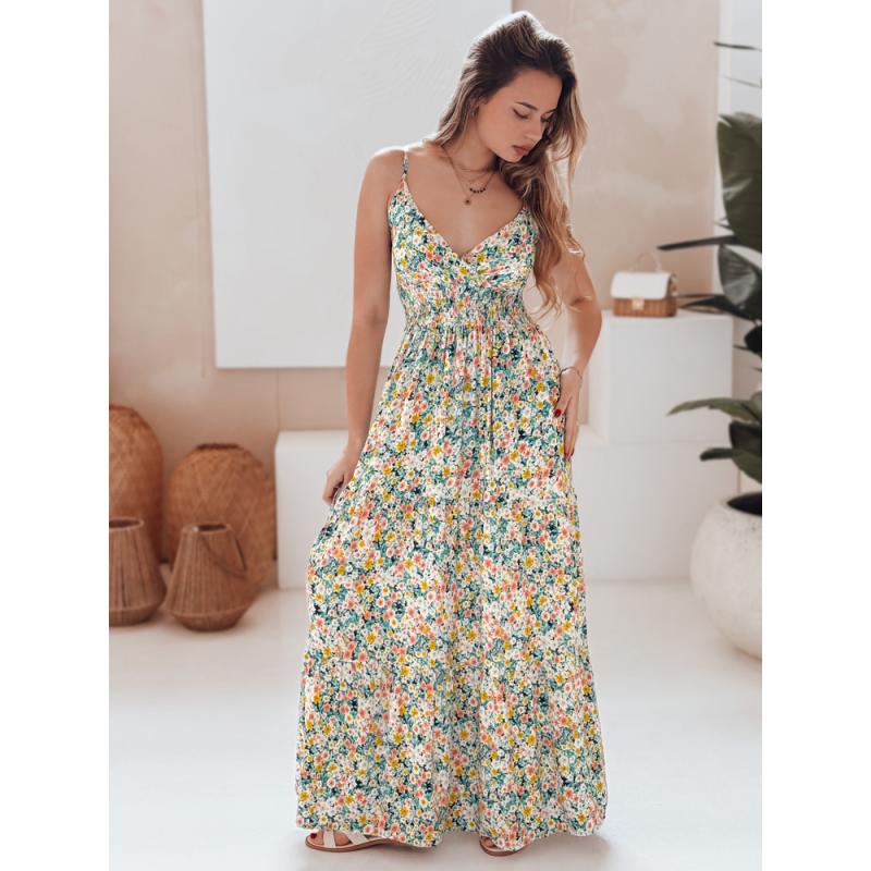 FLORALUSH maxiruha zöld és sárga virágokkal