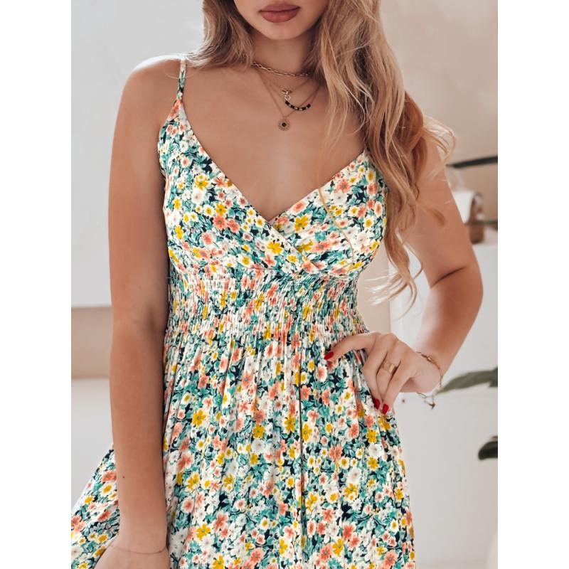 FLORALUSH maxiruha zöld és sárga virágokkal