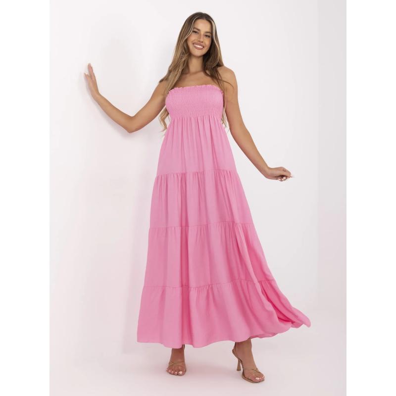 Ružové maxi šaty bandeau s viskózou