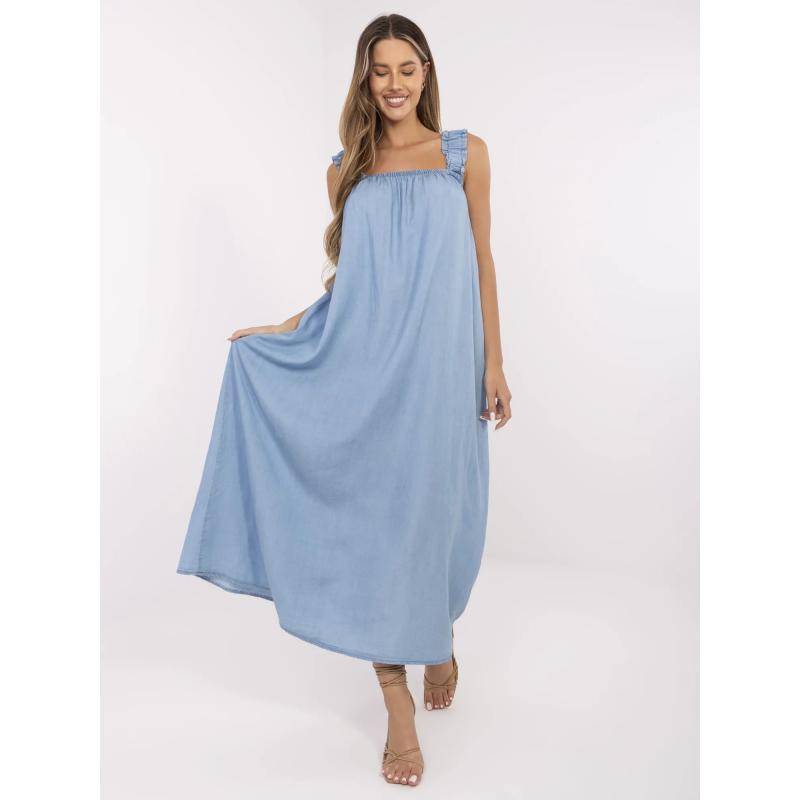 Kék nyári ruha nyakkendővel a hátán