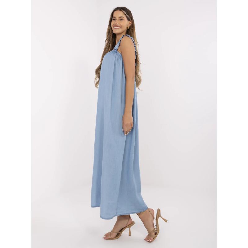 Kék nyári ruha nyakkendővel a hátán