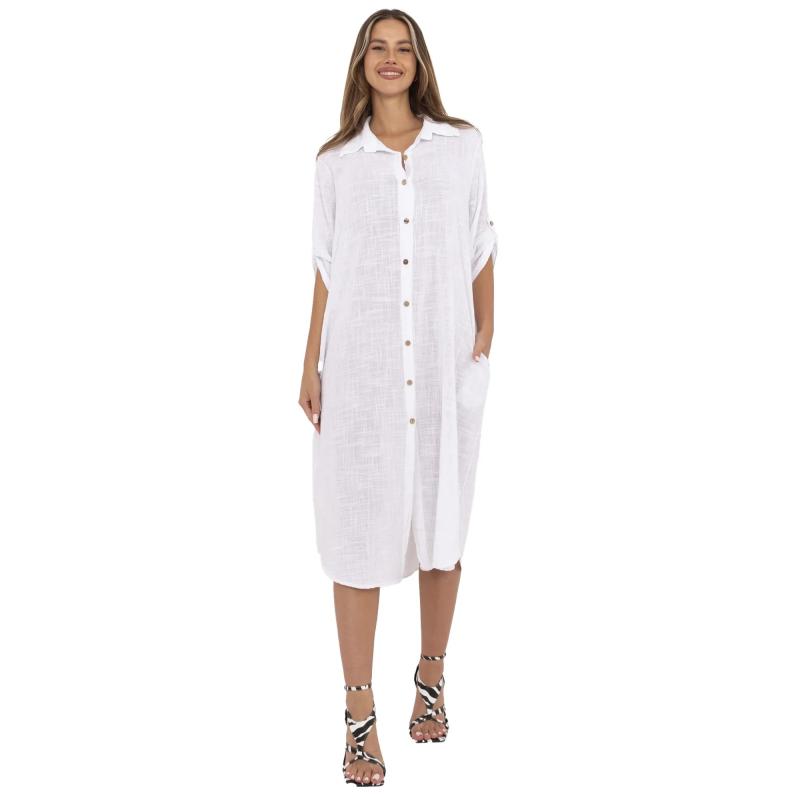 Fehér pamut ruha cipzár nélkül OCH BELLA