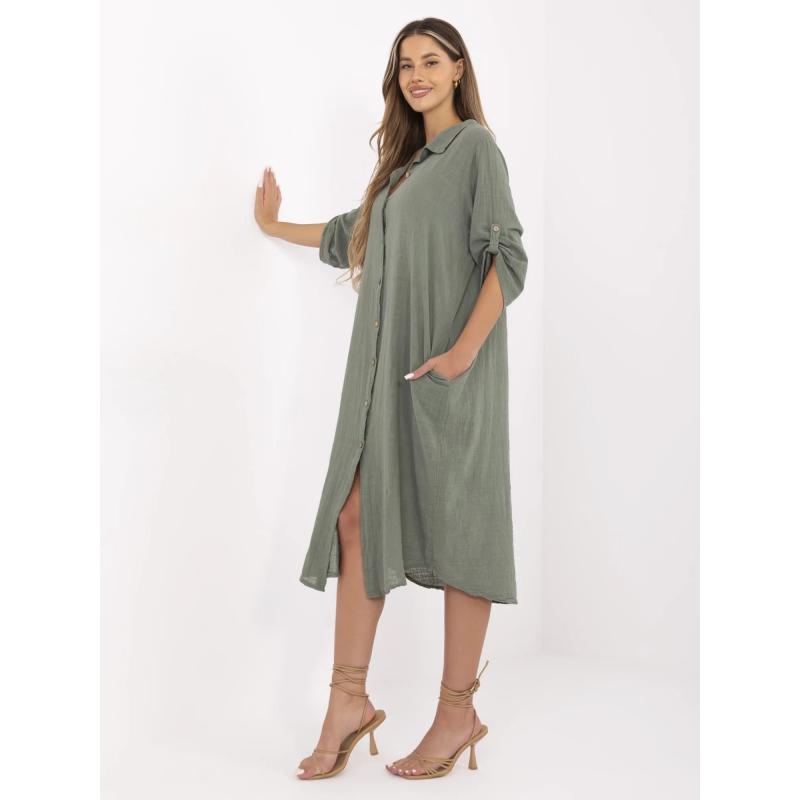 Khaki letní šaty s 3/4 rukávy OCH BELLA