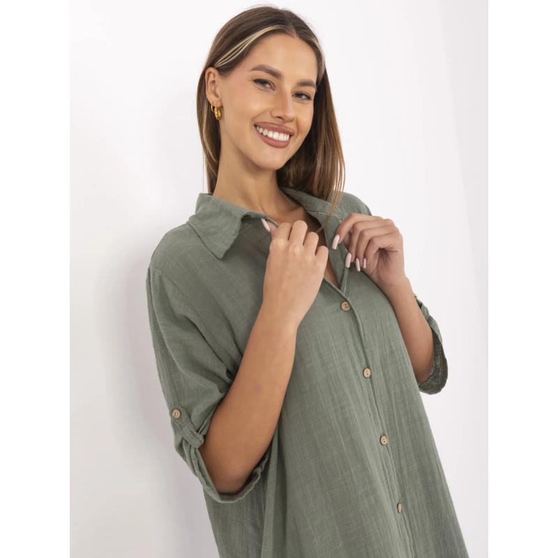 Khaki letné šaty s 3/4 rukávmi OCH BELLA